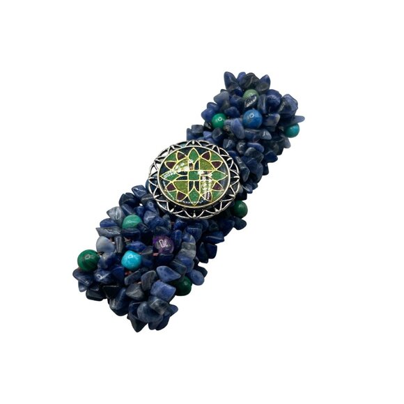 Carolyn Pollack Relios Blue Sodalite Turquoise Elastic Bracelet 925 Silver - Picture 1 of 8